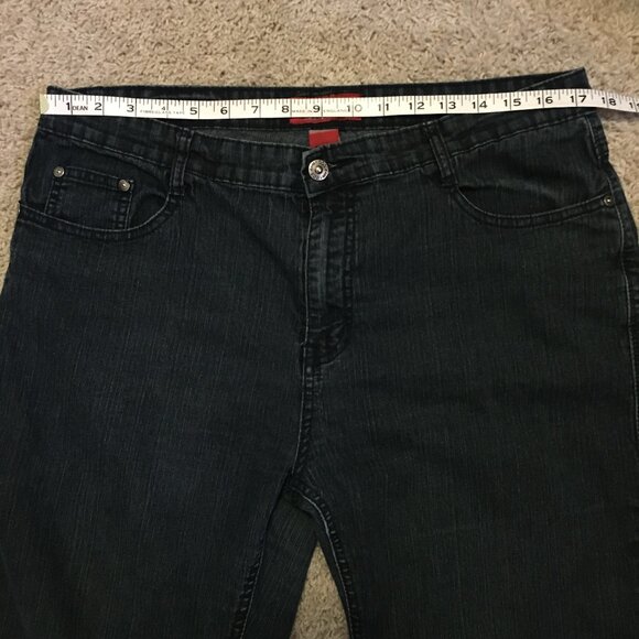 Cos Jeans Dark Navy Blue Ramie Cuffed Capri With Black Rhinestones Stamp - Picture 10 of 14